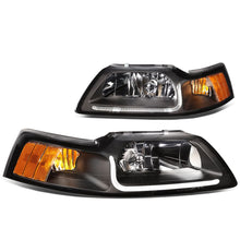 Load image into Gallery viewer, 99-04 Ford Mustang LED DRL Headlights Black Housing Amber Corner