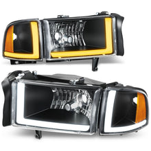 Load image into Gallery viewer, Clear Lens Amber Reflector Black Housing LED Bar Headlights 4-Piece