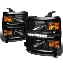 Load image into Gallery viewer, 14-15 Chevy Silverado LED DRL Headlights Black Housing Amber Corner