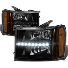 Load image into Gallery viewer, 2007-2014 GMC Sierra LED DRL Headlights Black Housing Amber Corner