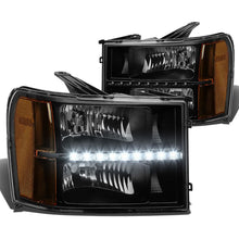 Load image into Gallery viewer, 2007-2014 GMC Sierra LED DRL Headlights Black Housing Amber Corner