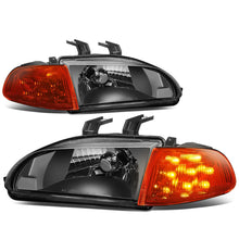 Load image into Gallery viewer, 92-95 Honda Civic LED DRL Headlights - Black Housing / Amber Corner