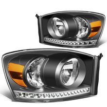 Load image into Gallery viewer, 06-09 Dodge Ram LED DRL Headlights - Black Housing Amber Corner