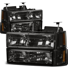 Load image into Gallery viewer, 94-00 GMC C10 8PC Smoke Housing Headlight Set w/ Amber Corners