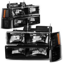 Load image into Gallery viewer, 94-98 Chevrolet C10 8PC Black Housing Headlights w/ Amber Corner