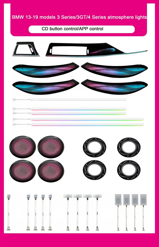 BMW 3 Series F30 / F31 / F34 / F35 / 3GT & 4 Series F36 Gran Coupe Interior 64-Color LED Ambient Light Kit 2013 - 2019