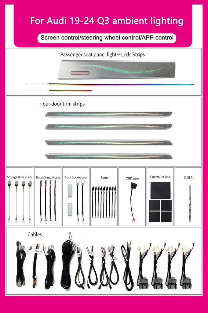 Audi Q3 Interior 64-Color Dynamic LED Ambient Light Kit 2019 - 2024