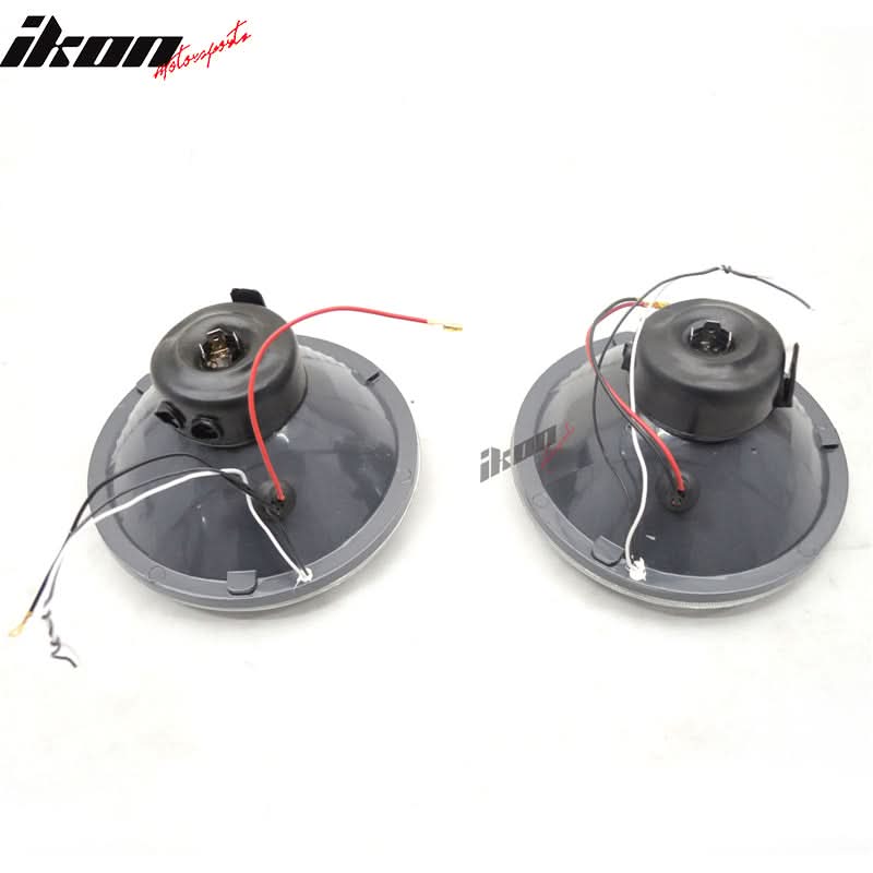 7in Round H4 Headlight w/ Halo Halogen Bulb Clear Lens Blue City Light