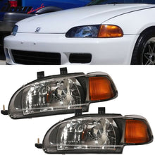 Load image into Gallery viewer, 1992-1995 Honda Civic 2Dr 3Dr JDM Style Black Amber Headlights
