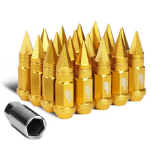 Load image into Gallery viewer, Spiked Cap Lug Nuts - 80MM - M12X1.5 - 20PCS w/ Adapter - Gold Aluminum