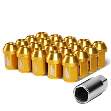 Load image into Gallery viewer, M12x1.5 Close-End Aluminum Lug Nuts 35mm Gold 20pc Set w/ Adapter
