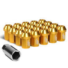 Load image into Gallery viewer, M12x1.5 Close-End Aluminum Lug Nuts 35mm Gold 20pc Set w/ Adapter