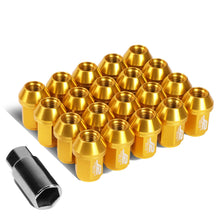 Load image into Gallery viewer, M12x1.5 Close-End Aluminum Lug Nuts 35mm Gold 20pc Set w/ Adapter
