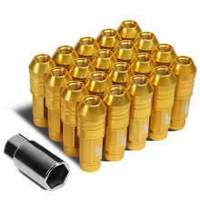 Load image into Gallery viewer, Universal Aluminum Open-End Lug Nuts 70MM M12x1.5 20PCS w/ Adapter Gold