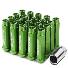 Load image into Gallery viewer, M12 x 1.5 Extended Acorn Lug Nuts 90mm Green Aluminum 20pc Set