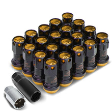 Load image into Gallery viewer, M12 x 1.25 Aluminum Lug Nuts Lock Style 45mm Tall Black/Gold 20pc