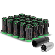 Load image into Gallery viewer, M12 x 1.25 Aluminum Lug Nuts Set 16pc + 4 Locks Black/Green