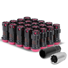 Load image into Gallery viewer, M12 x 1.25 Aluminum Lug Nuts Lock Nut Style 16pcs + 4 Locks Black Pink
