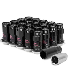 Load image into Gallery viewer, M12x1.5 Aluminum Lug Nuts 45mm Closed End 16pc + 4 Locks Black Silver