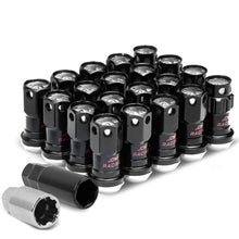 Load image into Gallery viewer, M12x1.5 Aluminum Lug Nuts 45mm Closed End 16pc + 4 Locks Black Silver