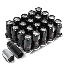 Load image into Gallery viewer, M12x1.5 Aluminum Lug Nuts 45mm Closed End 16pc + 4 Locks Black Silver
