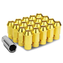 Load image into Gallery viewer, M12x1.5 Aluminum Lug Nuts - Acorn Knurled Extended Open End 20pc Gold