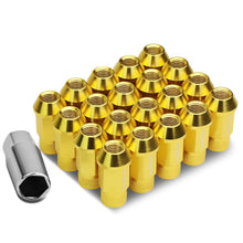 Load image into Gallery viewer, M12x1.5 Aluminum Lug Nuts - Acorn Knurled Extended Open End 20pc Gold