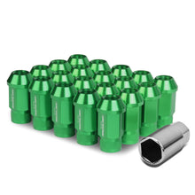 Load image into Gallery viewer, M12x1.5 Aluminum Lug Nuts - 44mm Acorn Knurled Extended Green 20pc