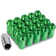 Load image into Gallery viewer, M12x1.5 Aluminum Lug Nuts - 44mm Acorn Knurled Extended Green 20pc