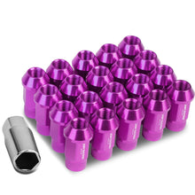 Load image into Gallery viewer, M12x1.5 Extended Acorn Knurled Lug Nuts - 44mm Purple Aluminum 20pc