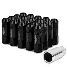 Load image into Gallery viewer, M12 x 1.25 Extended Rib Shank Lug Nuts 20pc Set Black Aluminum