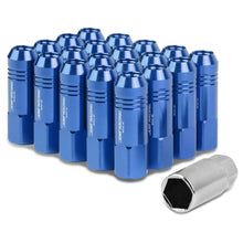 Load image into Gallery viewer, M12 x 1.5 Extended Rib Shank Lug Nuts 60mm Blue Aluminum 20pc Set