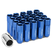 Load image into Gallery viewer, M12 x 1.25 Extended Open End Lug Nuts w/ Locks - Blue Aluminum
