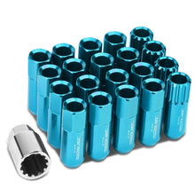 Load image into Gallery viewer, M12 x 1.25 Extended Aluminum Lug Nuts 16pc + 4 Locks Light Blue