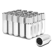 Load image into Gallery viewer, M12 x 1.5 60mm Extended Aluminum Lug Nuts 16pc + 4 Locks Silver
