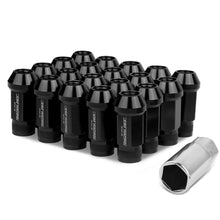 Load image into Gallery viewer, M12x1.5 Extended Acorn Knurled Lug Nuts 50mm Black Aluminum 20pc