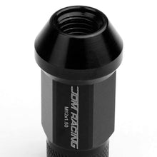 Load image into Gallery viewer, M12x1.5 Extended Acorn Knurled Lug Nuts 50mm Black Aluminum 20pc