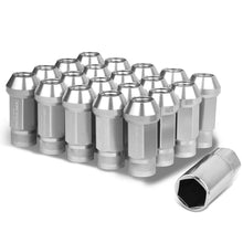 Load image into Gallery viewer, M12x1.5 Aluminum Lug Nuts - 50mm Extended Acorn Knurled - 20pc Silver