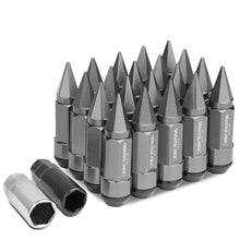 Load image into Gallery viewer, M12 x 1.5 Aluminum Lug Nuts w/ Steel Spike Extended 20pc Gun Metal