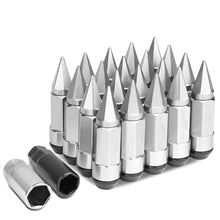 Load image into Gallery viewer, M12 x 1.5 Aluminum Extended Lug Nuts with Removable Spikes - Silver 20pc