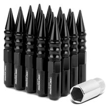 Load image into Gallery viewer, M12 x 1.5 Aluminum Lug Nuts w/ Extended Spike 60mm Tall 20pc Black