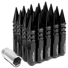 Load image into Gallery viewer, M12 x 1.5 Aluminum Lug Nuts w/ Extended Spike 60mm Tall 20pc Black