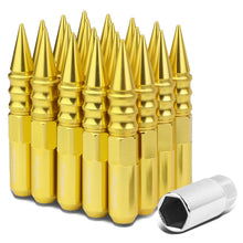 Load image into Gallery viewer, M12 x 1.5 60mm Extended Spike Lug Nuts 20pc Set Aluminum Gold