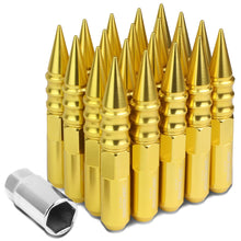 Load image into Gallery viewer, M12 x 1.5 60mm Extended Spike Lug Nuts 20pc Set Aluminum Gold