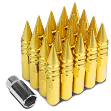 Load image into Gallery viewer, M12 x 1.5 60mm Extended Spike Lug Nuts 20pc Set Aluminum Gold