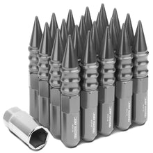Load image into Gallery viewer, M12 x 1.5 Aluminum Spike Lug Nuts 60mm Extended 20pc Set Gun Metal