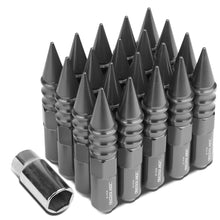 Load image into Gallery viewer, M12 x 1.5 Aluminum Spike Lug Nuts 60mm Extended 20pc Set Gun Metal