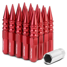 Load image into Gallery viewer, M12 x 1.5 60mm Extended Spike Lug Nuts 20pc Set Aluminum Red