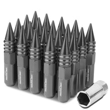Load image into Gallery viewer, M12 x 1.5 Aluminum Lug Nuts 60mm Spike Style 20pc Set Gun Metal
