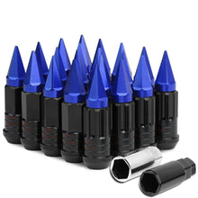 Load image into Gallery viewer, Steel Lug Nuts M12x1.5 Extended Grooved Shank Blue Spike 16pcs + 4 Locks